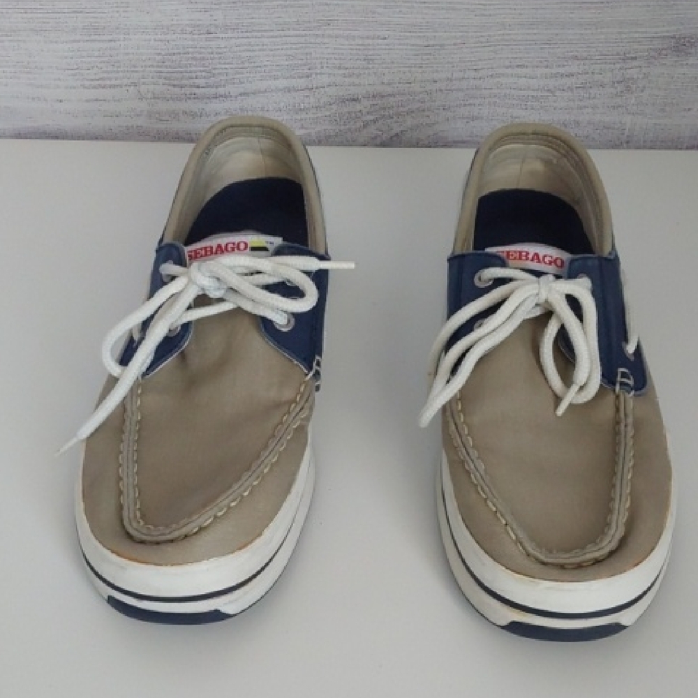 Sebago Tan and Blue Boat Shoes Classic Design